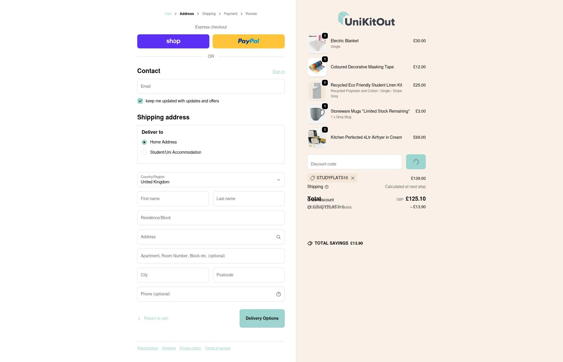 UniKitOut checkout page showing UniKitOut discount code box | Screenshot taken by SimplyCodes community member on Jan 8, 2026