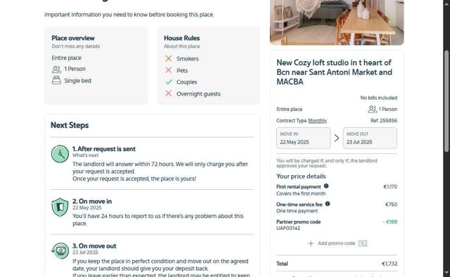 Uniplaces checkout page showing Uniplaces promo code box | Screenshot taken by SimplyCodes community member on May 5, 2025