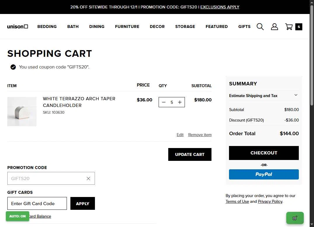 Unison checkout page showing Unison promo code box | Screenshot taken by SimplyCodes community member on Nov 23, 2025