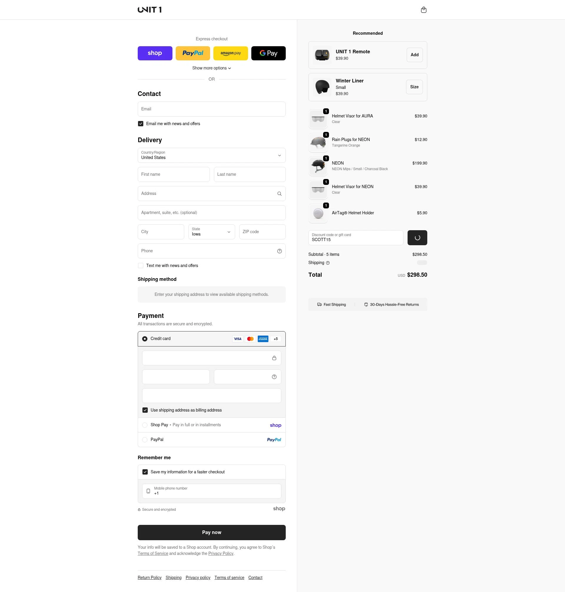 UNIT 1 Gear checkout page showing UNIT 1 Gear promo code box | Screenshot taken by SimplyCodes community member on Jan 30, 2026