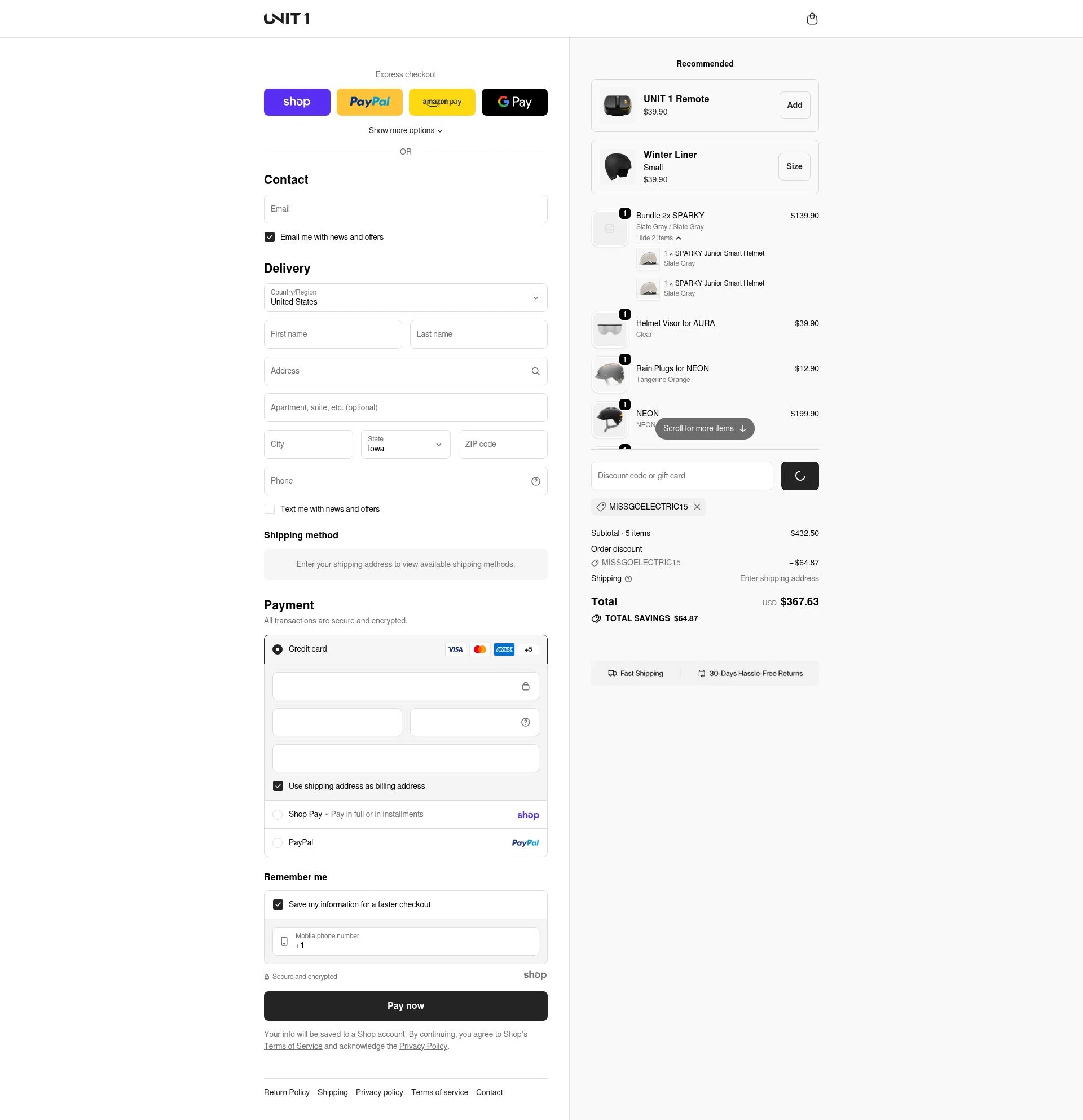 UNIT 1 Gear checkout page showing UNIT 1 Gear promo code box | Screenshot taken by SimplyCodes community member on Jan 21, 2026