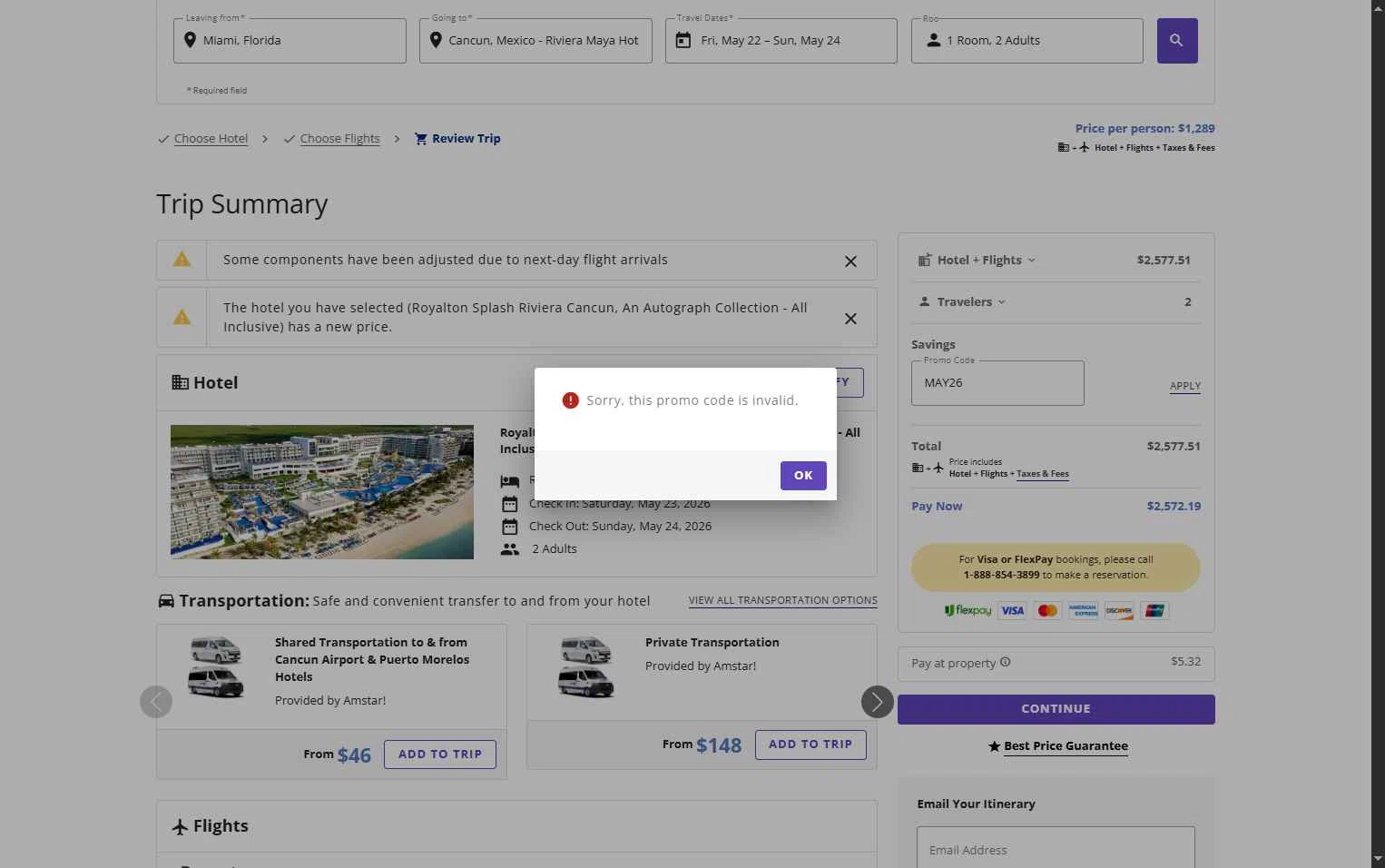 Verification screenshot for 5% Off 3 Night Minimum Stay Required (members Only) at United Airlines — 23d ago