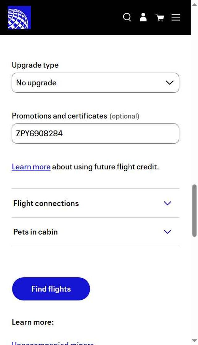 United Airlines checkout page showing United Airlines promo code box | Screenshot taken by SimplyCodes community member on Sep 23, 2025