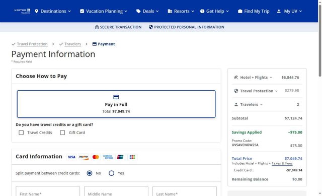 United Airlines checkout page showing United Airlines promo code box | Screenshot taken by SimplyCodes community member on Aug 27, 2025