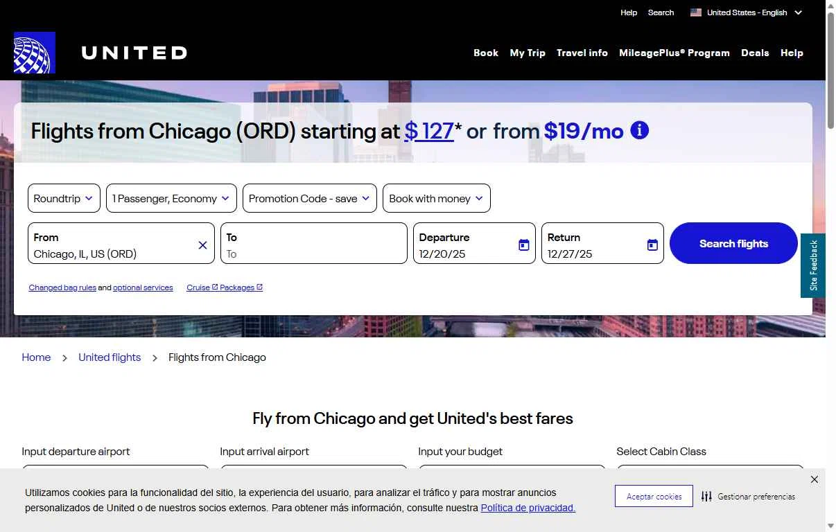 United Airlines checkout page showing United Airlines promo code box | Screenshot taken by SimplyCodes community member on Dec 13, 2025