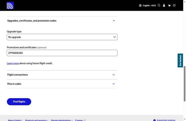 United Airlines checkout page showing United Airlines promo code box | Screenshot taken by SimplyCodes community member on Sep 25, 2025