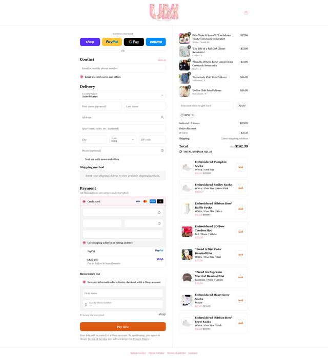 United Monograms checkout page showing United Monograms discount code box | Screenshot taken by SimplyCodes community member on Sep 14, 2025