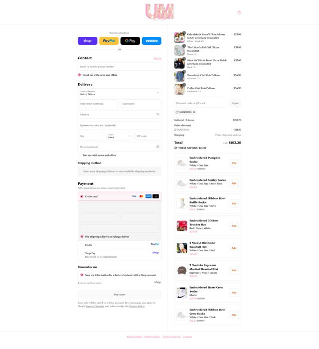 United Monograms checkout page showing United Monograms discount code box | Screenshot taken by SimplyCodes community member on Sep 14, 2025