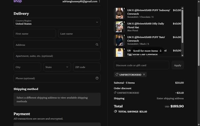 United Monograms checkout page showing United Monograms discount code box | Screenshot taken by SimplyCodes community member on Sep 14, 2025