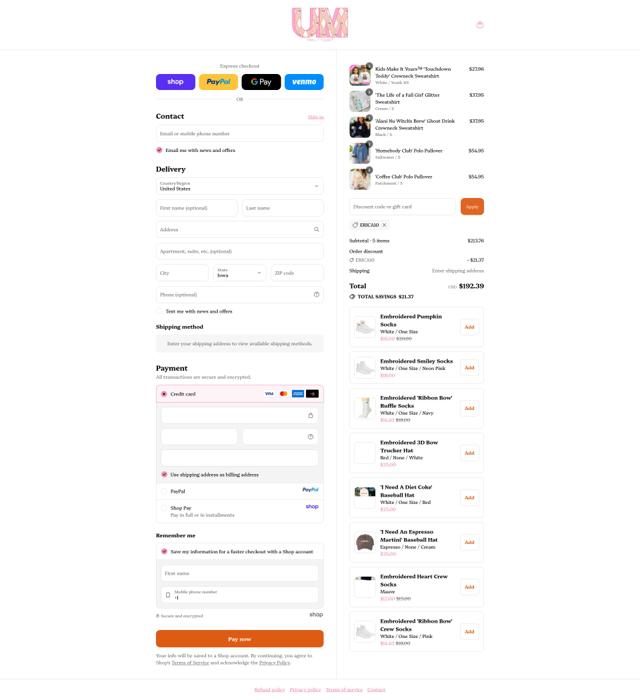 United Monograms checkout page showing United Monograms discount code box | Screenshot taken by SimplyCodes community member on Sep 14, 2025