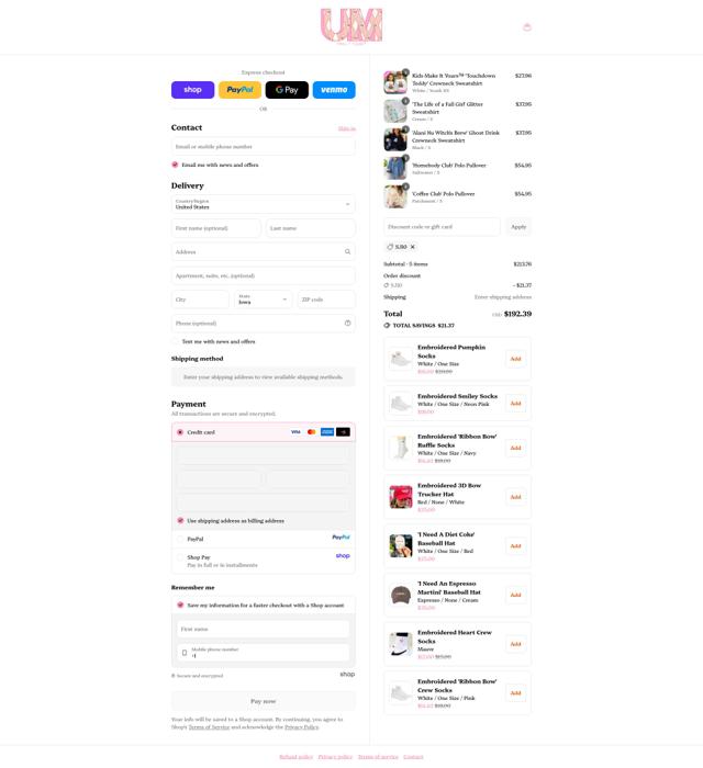 United Monograms checkout page showing United Monograms discount code box | Screenshot taken by SimplyCodes community member on Sep 14, 2025