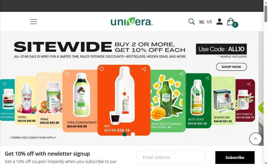 Univera checkout page showing Univera promo code box | Screenshot taken by SimplyCodes community member on Jul 20, 2025