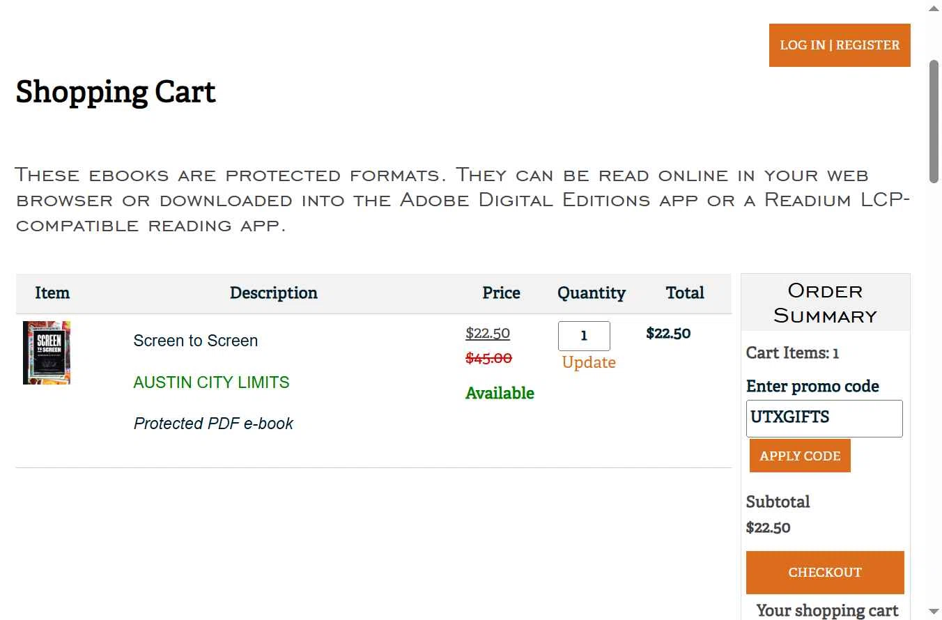 University of Texas at Austin checkout page showing University of Texas at Austin promo code box | Screenshot taken by SimplyCodes community member on Jan 8, 2026