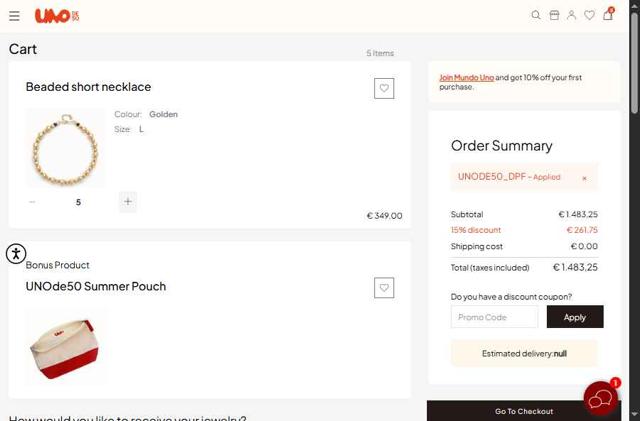 UNOde50 checkout page showing UNOde50 promo code box | Screenshot taken by SimplyCodes community member on Jul 23, 2025