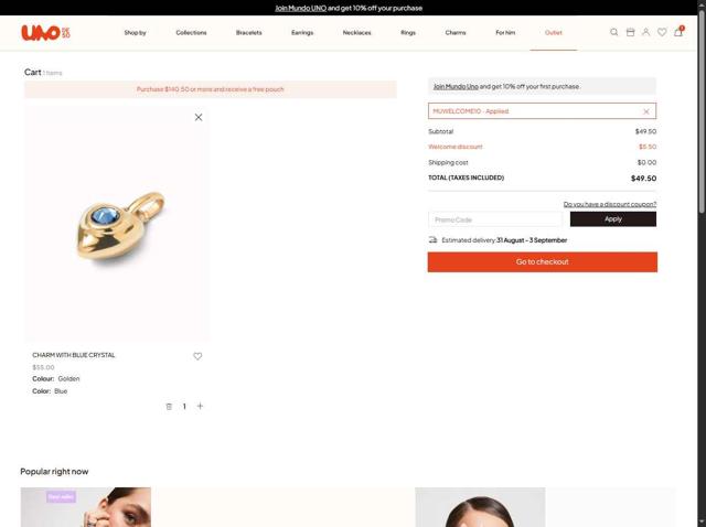 UNOde50 checkout page showing UNOde50 promo code box | Screenshot taken by SimplyCodes community member on Aug 28, 2025