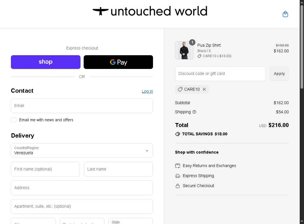 Untouched World checkout page showing Untouched World promo code box | Screenshot taken by SimplyCodes community member on Sep 5, 2025
