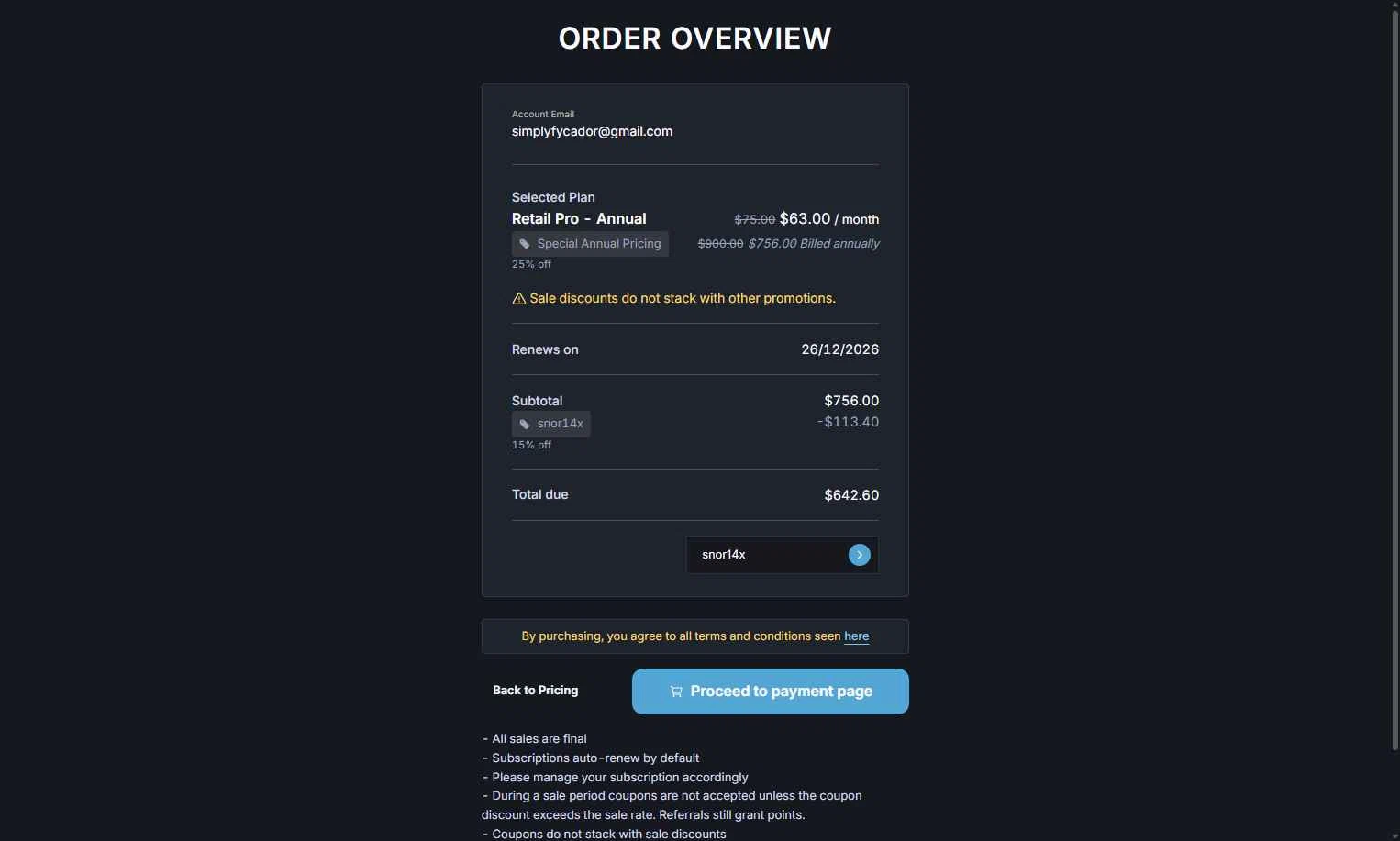 Unusual Whales checkout page showing Unusual Whales discount code box | Screenshot taken by SimplyCodes community member on Dec 26, 2025