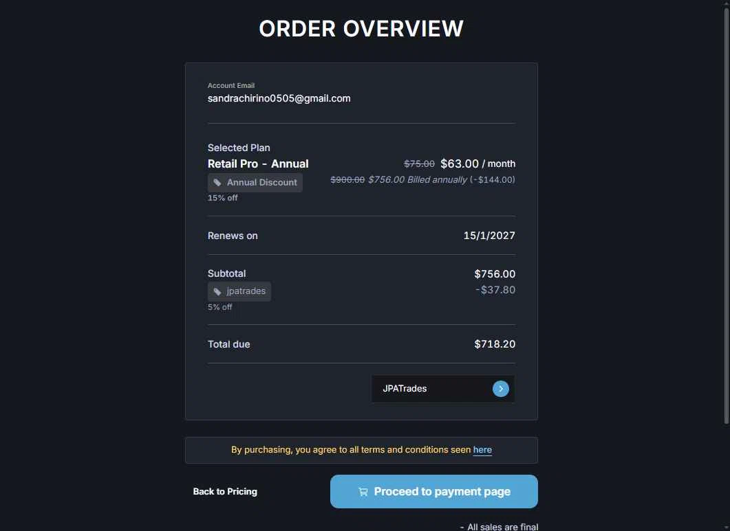 Unusual Whales checkout page showing Unusual Whales discount code box | Screenshot taken by SimplyCodes community member on Jan 15, 2026