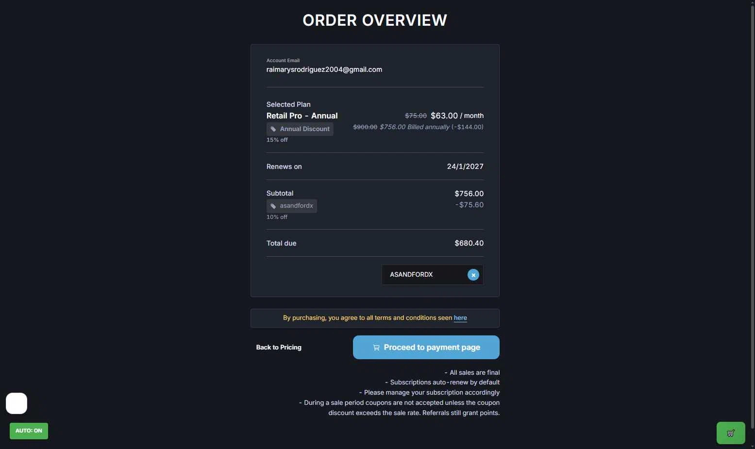 Unusual Whales checkout page showing Unusual Whales discount code box | Screenshot taken by SimplyCodes community member on Jan 24, 2026
