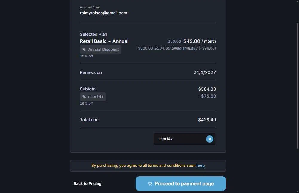 Unusual Whales checkout page showing Unusual Whales discount code box | Screenshot taken by SimplyCodes community member on Jan 24, 2026