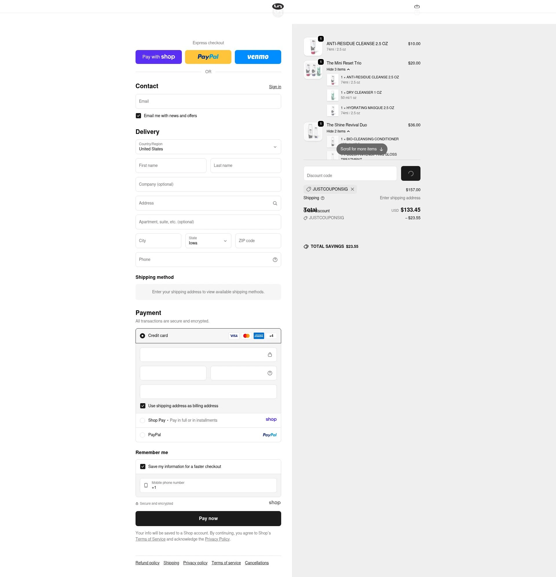Unwash checkout page showing Unwash promo code box | Screenshot taken by SimplyCodes community member on Jan 10, 2026