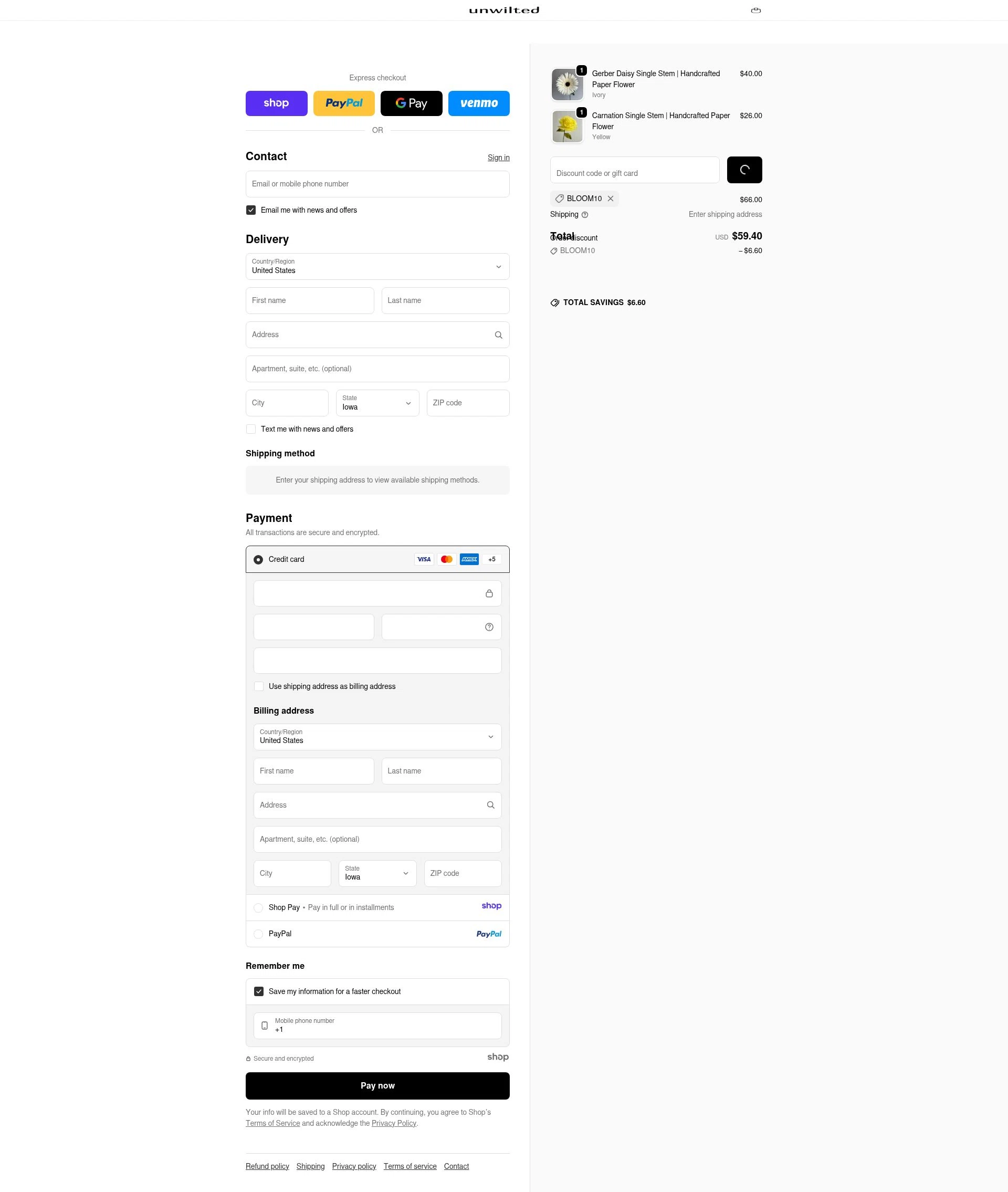 Unwilted checkout page showing Unwilted promo code box | Screenshot taken by SimplyCodes community member on Jan 4, 2026