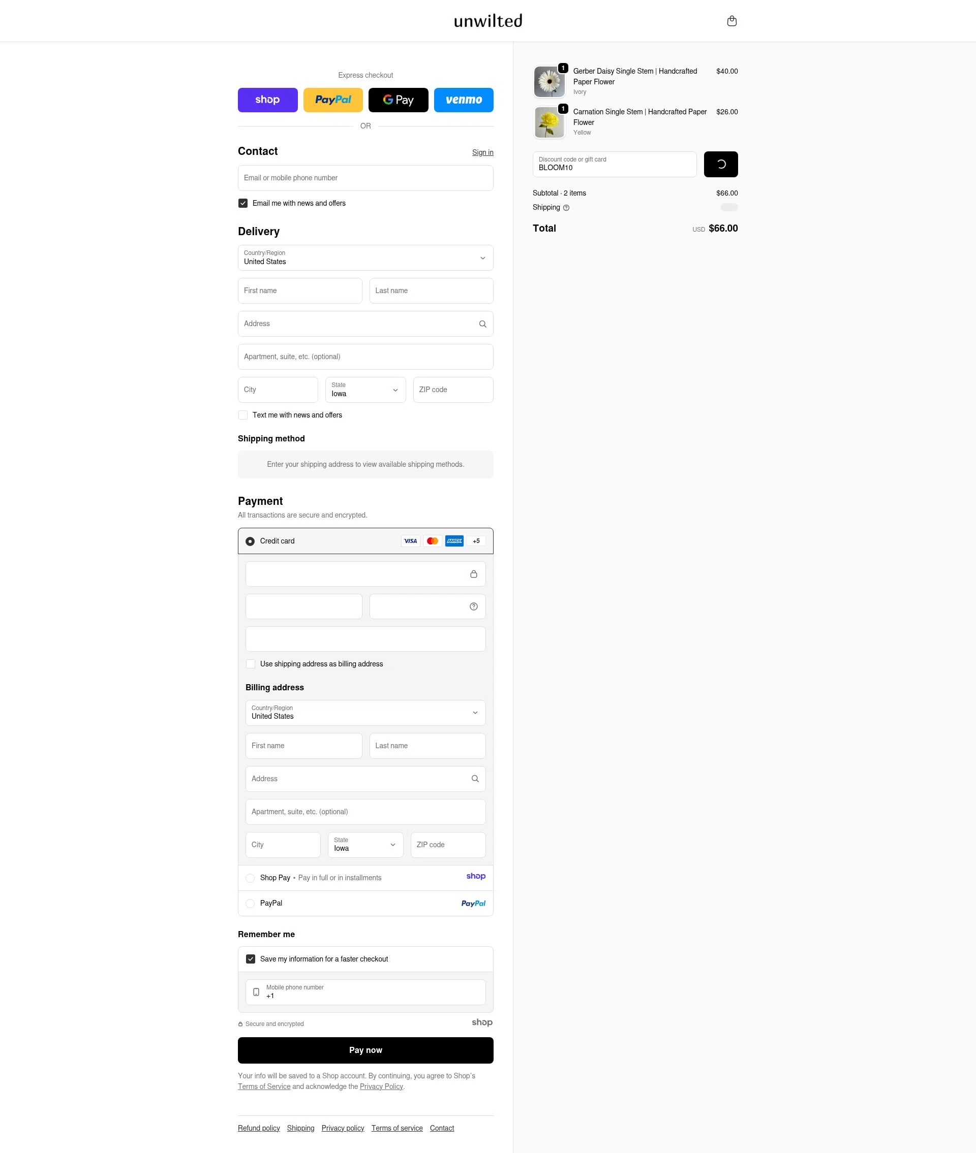 Unwilted checkout page showing Unwilted promo code box | Screenshot taken by SimplyCodes community member on Jan 9, 2026