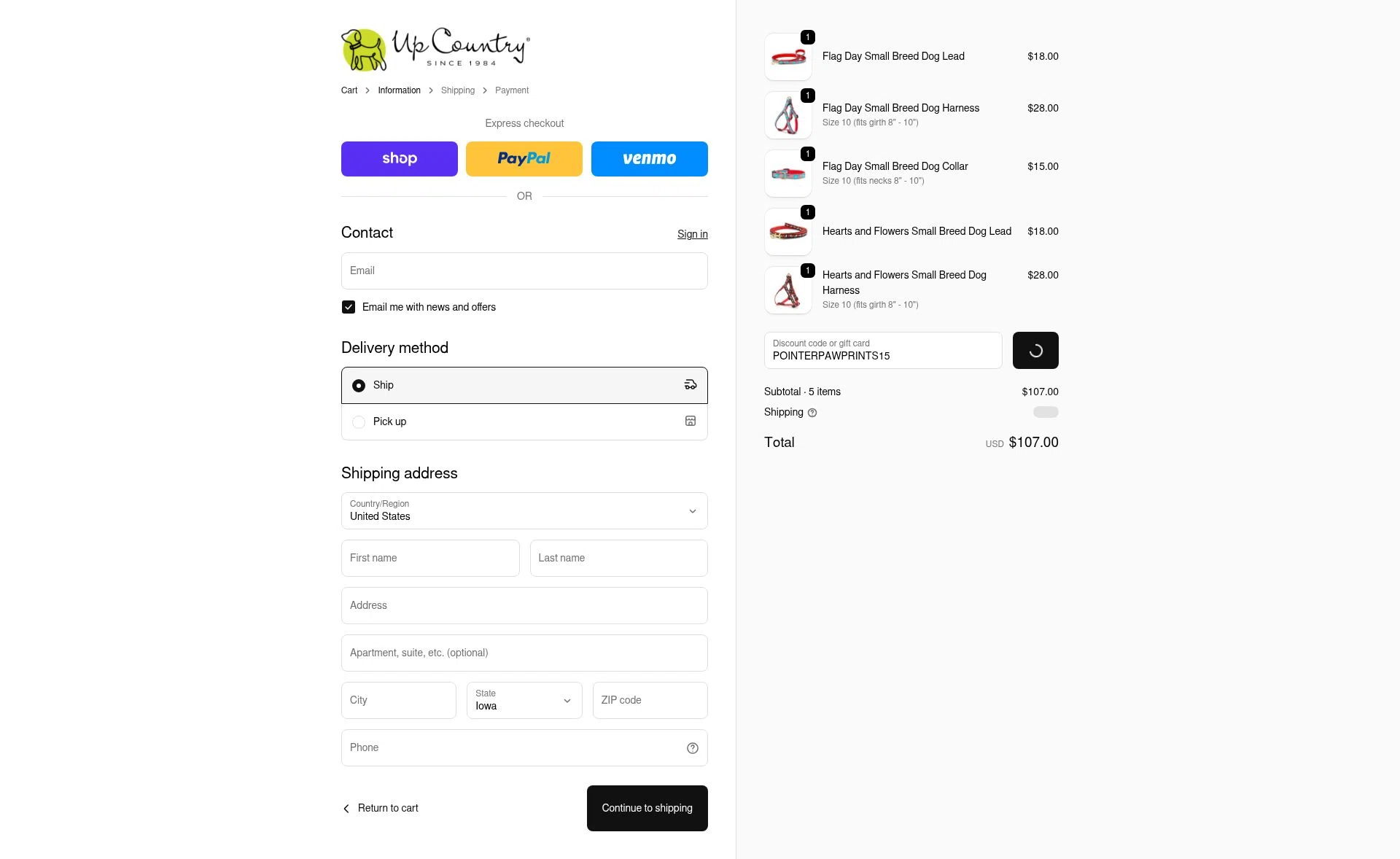 Up Country checkout page showing Up Country promo code box | Screenshot taken by SimplyCodes community member on Feb 5, 2026