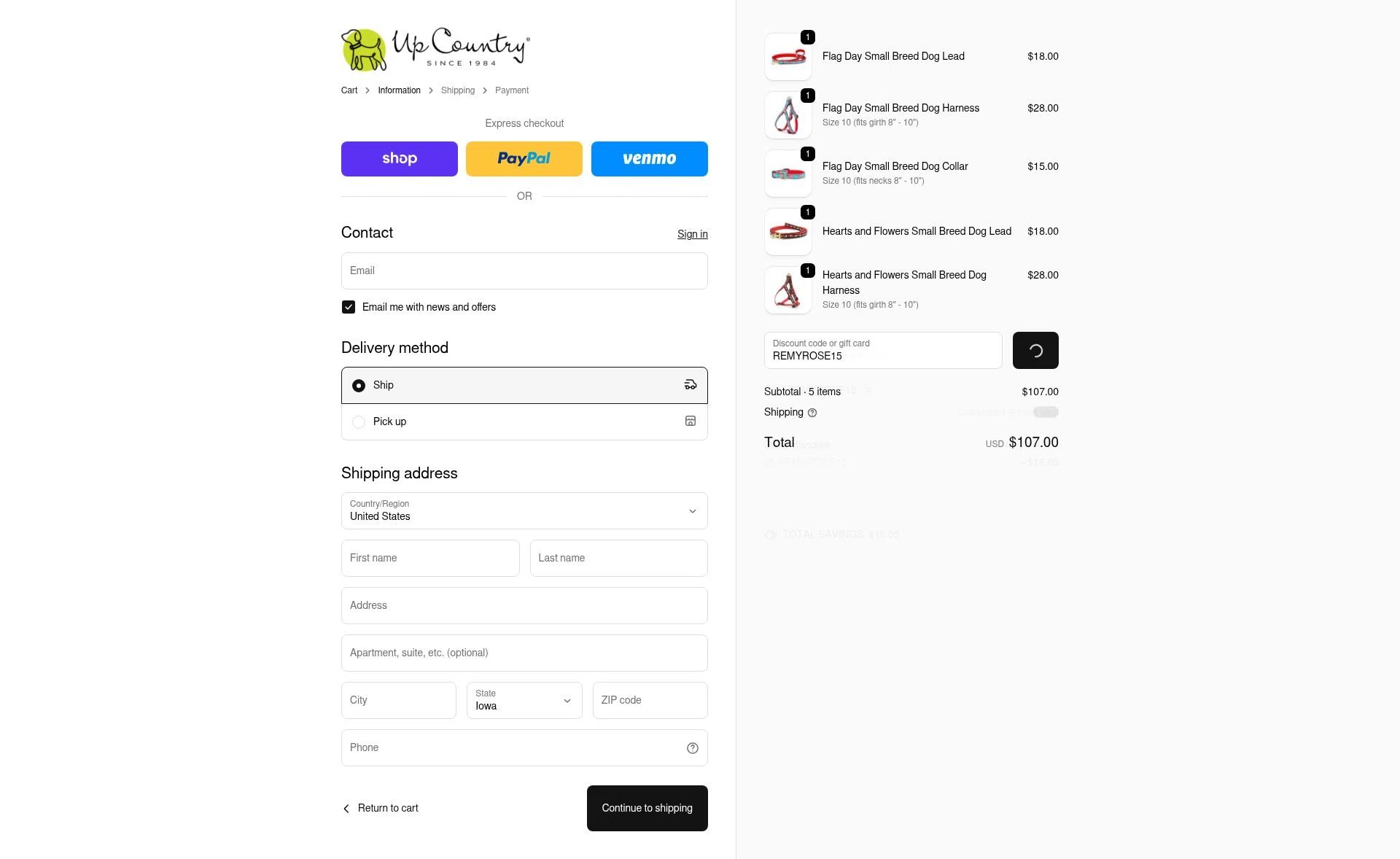 Up Country checkout page showing Up Country promo code box | Screenshot taken by SimplyCodes community member on Feb 5, 2026