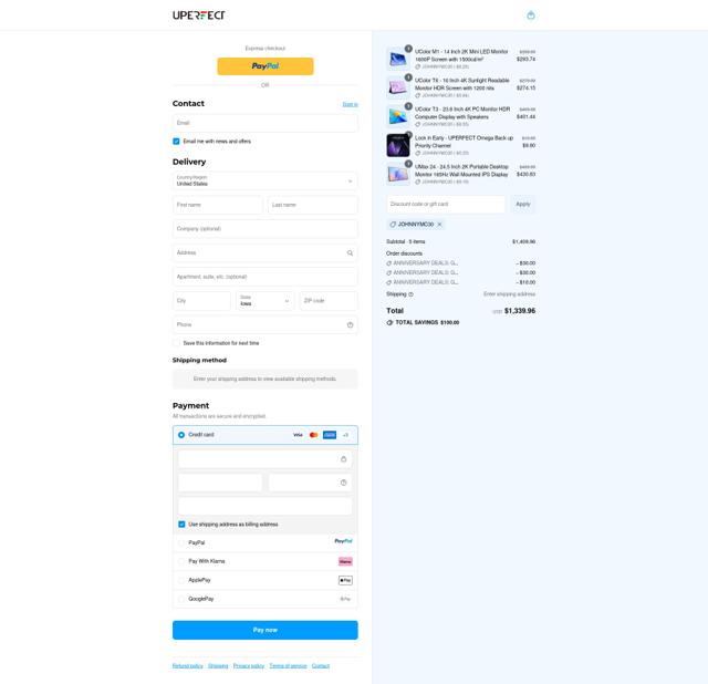 UPERFECT checkout page showing UPERFECT discount code box | Screenshot taken by SimplyCodes community member on Sep 14, 2025
