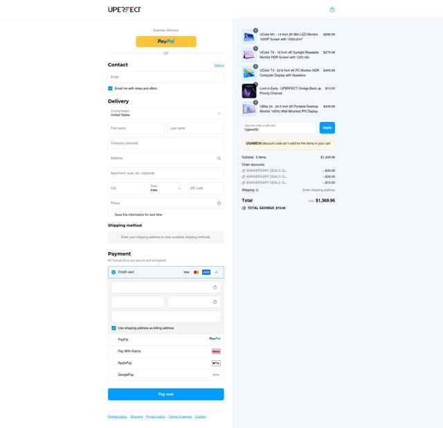 UPERFECT checkout page showing UPERFECT discount code box | Screenshot taken by SimplyCodes community member on Sep 14, 2025