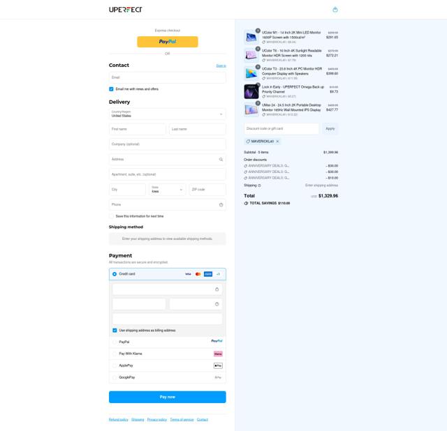 UPERFECT checkout page showing UPERFECT discount code box | Screenshot taken by SimplyCodes community member on Sep 14, 2025