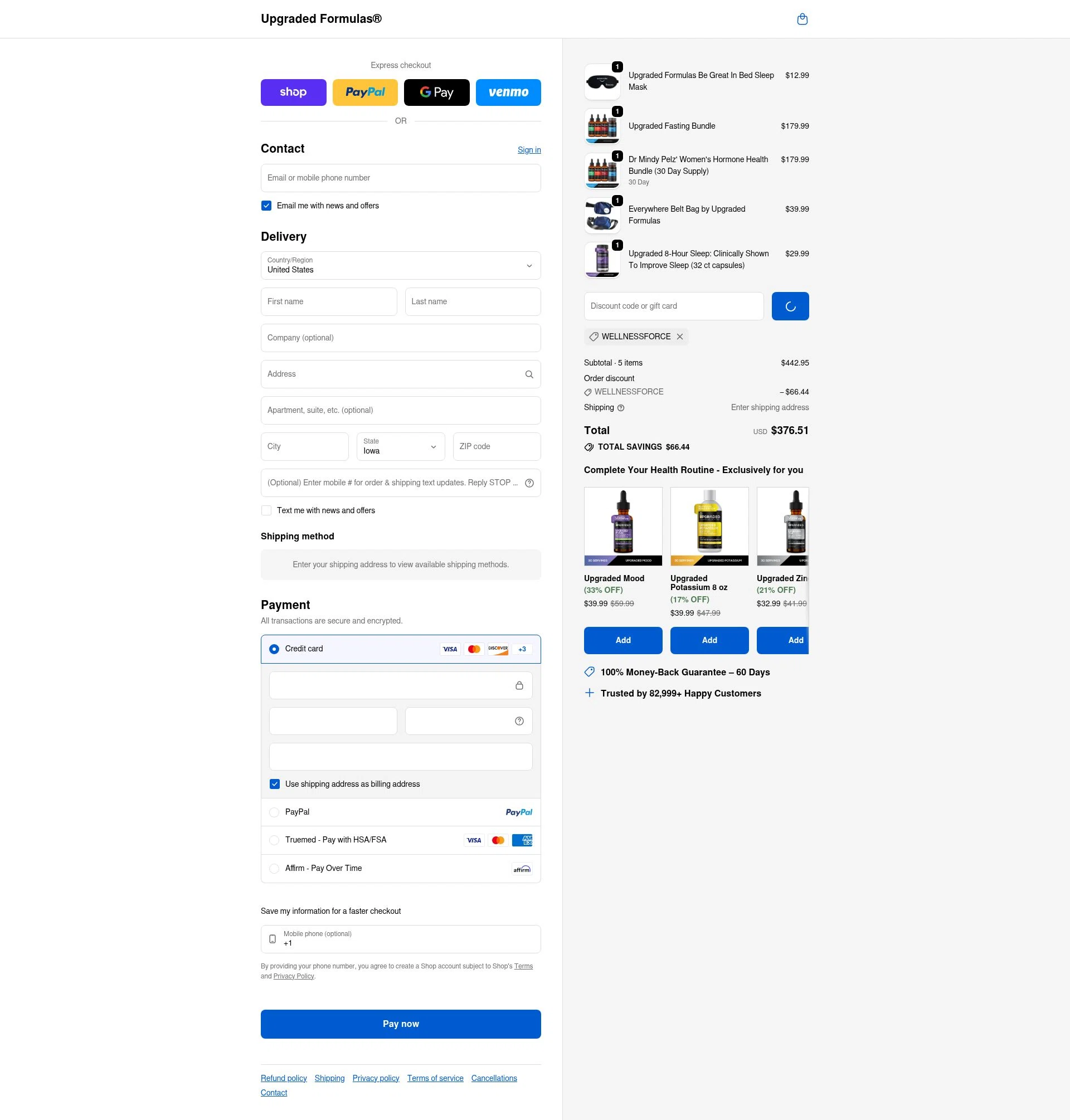 Upgraded Formulas checkout page showing Upgraded Formulas discount code box | Screenshot taken by SimplyCodes community member on Feb 4, 2026