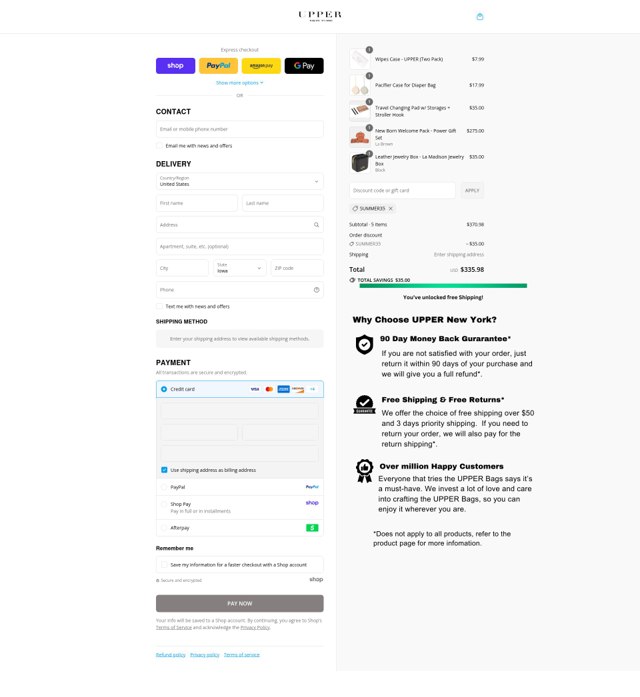 UPPER Brand checkout page showing UPPER Brand promo code box | Screenshot taken by SimplyCodes community member on Sep 7, 2025