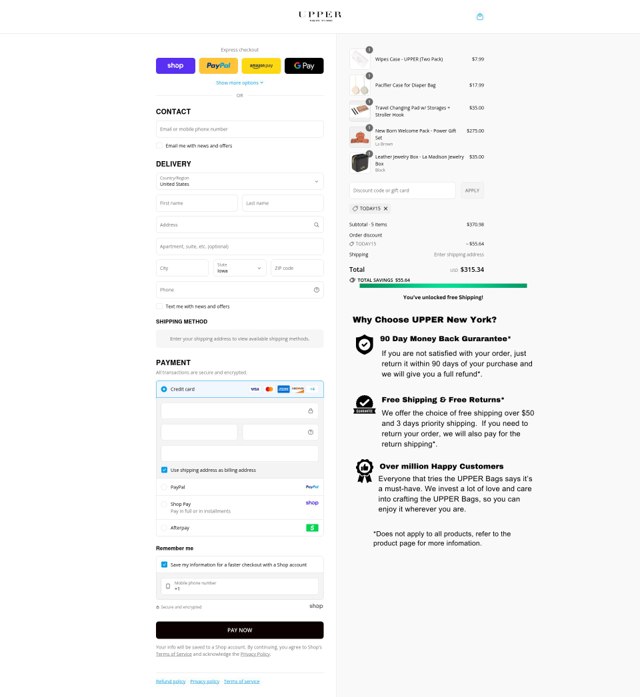 UPPER Brand checkout page showing UPPER Brand promo code box | Screenshot taken by SimplyCodes community member on Sep 7, 2025
