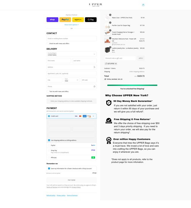UPPER Brand checkout page showing UPPER Brand promo code box | Screenshot taken by SimplyCodes community member on Sep 7, 2025