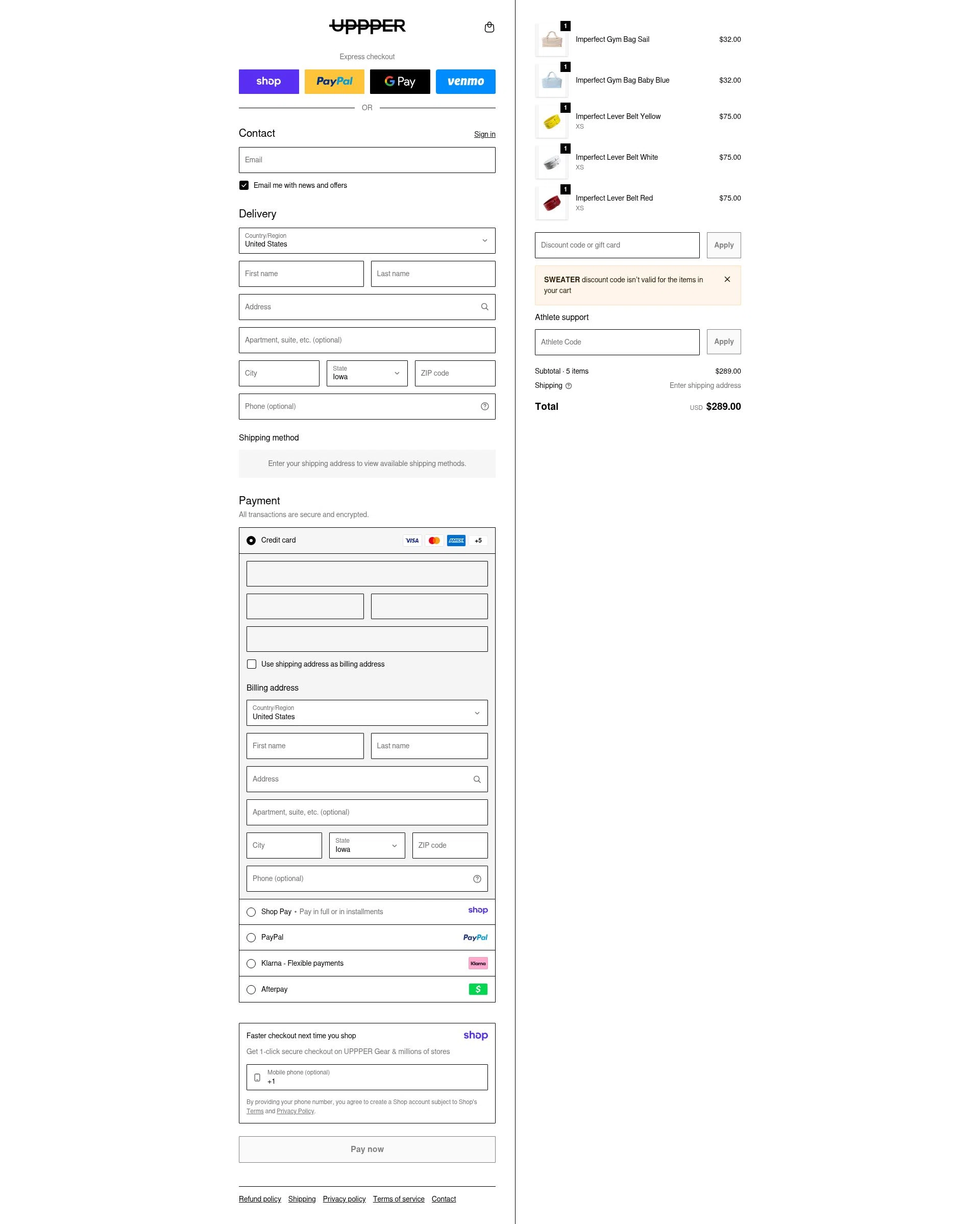 Uppper checkout page showing Uppper discount code box | Screenshot taken by SimplyCodes community member on Jan 17, 2026