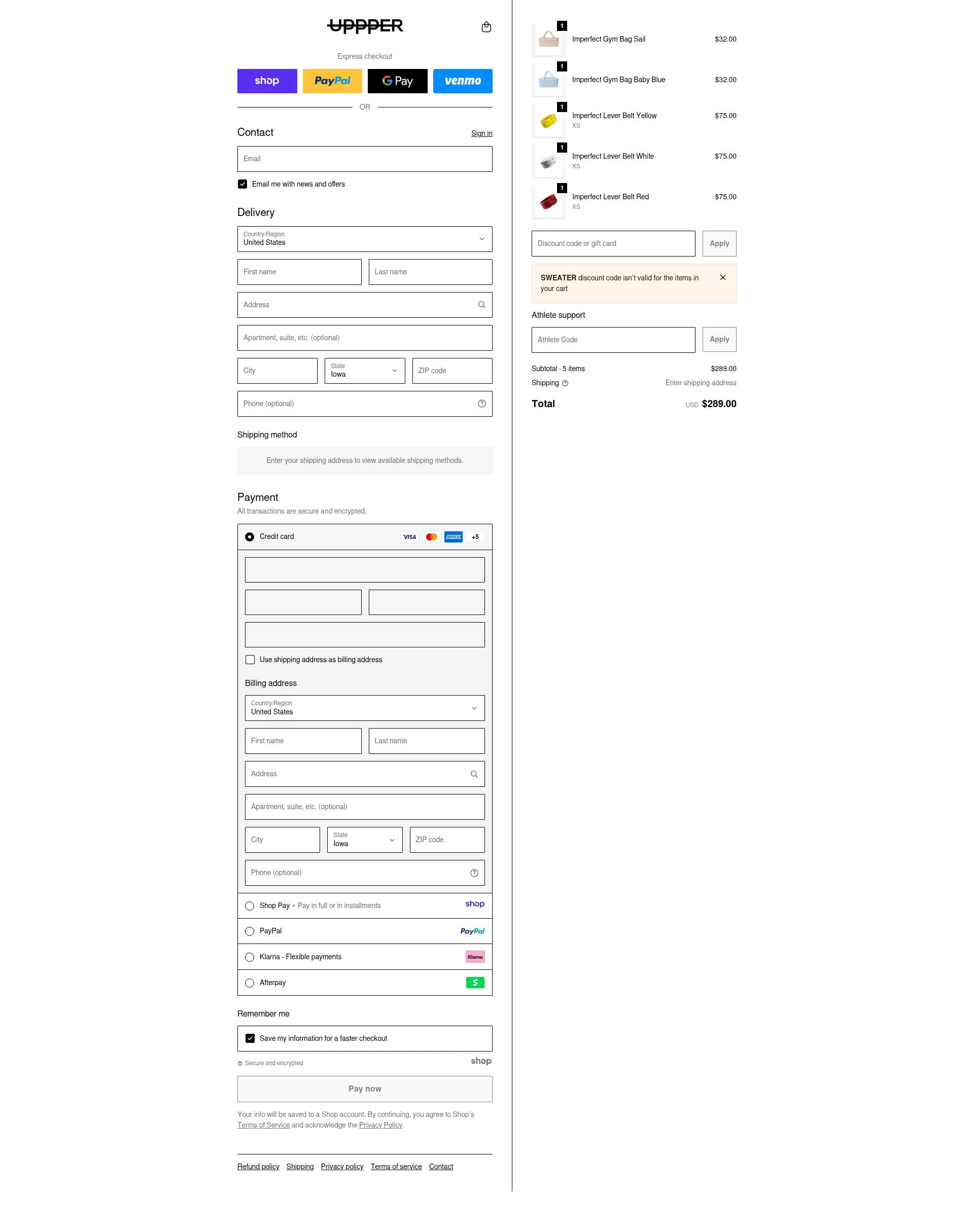 Uppper checkout page showing Uppper discount code box | Screenshot taken by SimplyCodes community member on Jan 12, 2026