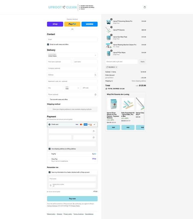 Uproot Clean checkout page showing Uproot Clean discount code box | Screenshot taken by SimplyCodes community member on Sep 6, 2025