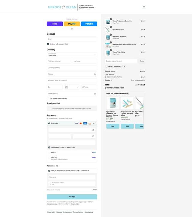 Uproot Clean checkout page showing Uproot Clean discount code box | Screenshot taken by SimplyCodes community member on Sep 6, 2025