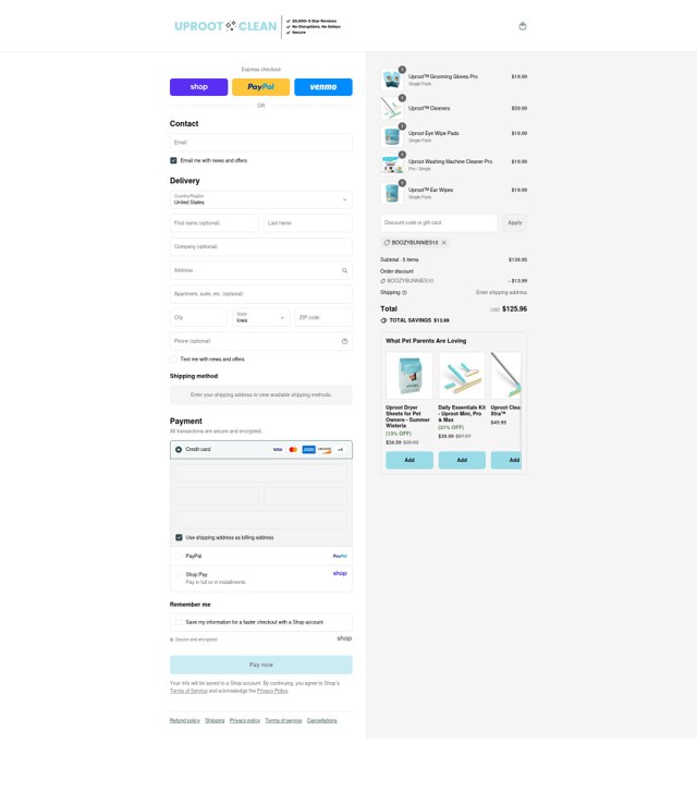 Uproot Clean checkout page showing Uproot Clean discount code box | Screenshot taken by SimplyCodes community member on Sep 6, 2025