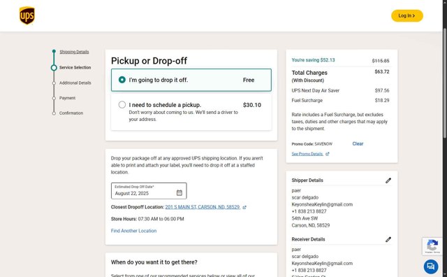 UPS checkout page showing UPS promo code box | Screenshot taken by SimplyCodes community member on Aug 22, 2025