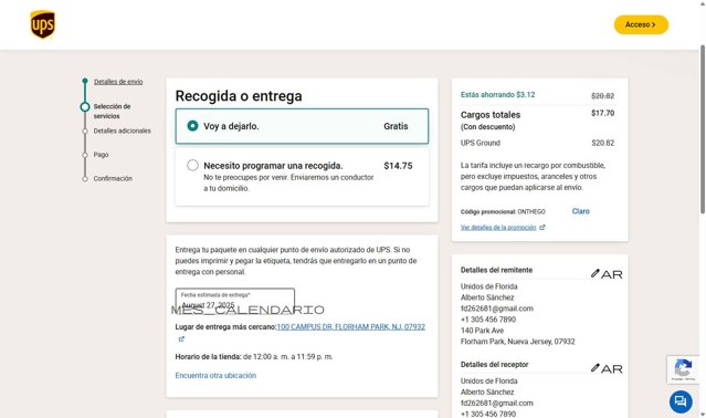 UPS checkout page showing UPS promo code box | Screenshot taken by SimplyCodes community member on Aug 27, 2025