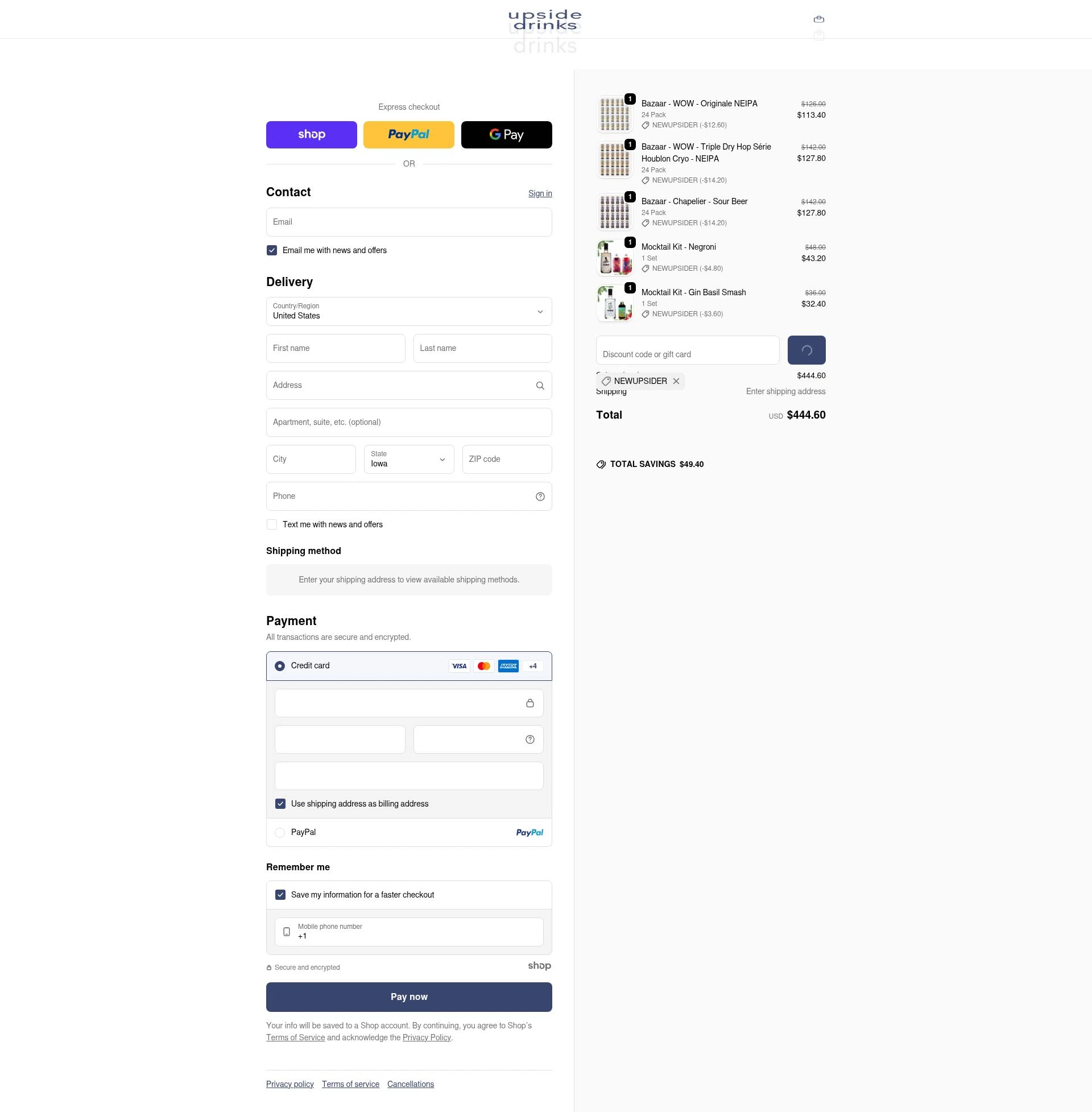 Upside Drinks checkout page showing Upside Drinks promo code box | Screenshot taken by SimplyCodes community member on Dec 23, 2025