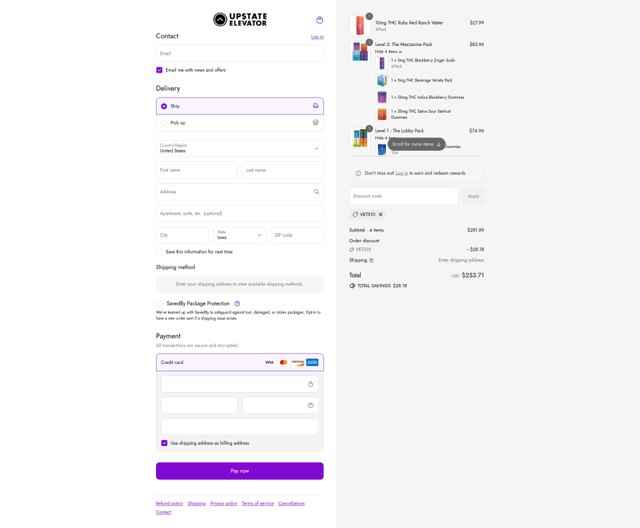 Upstate Elevator checkout page showing Upstate Elevator promo code box | Screenshot taken by SimplyCodes community member on Sep 8, 2025