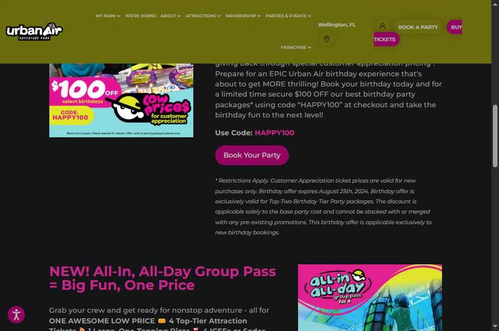 Urban Air Adventure Park checkout page showing Urban Air Adventure Park promo code box | Screenshot taken by SimplyCodes community member on Oct 27, 2025