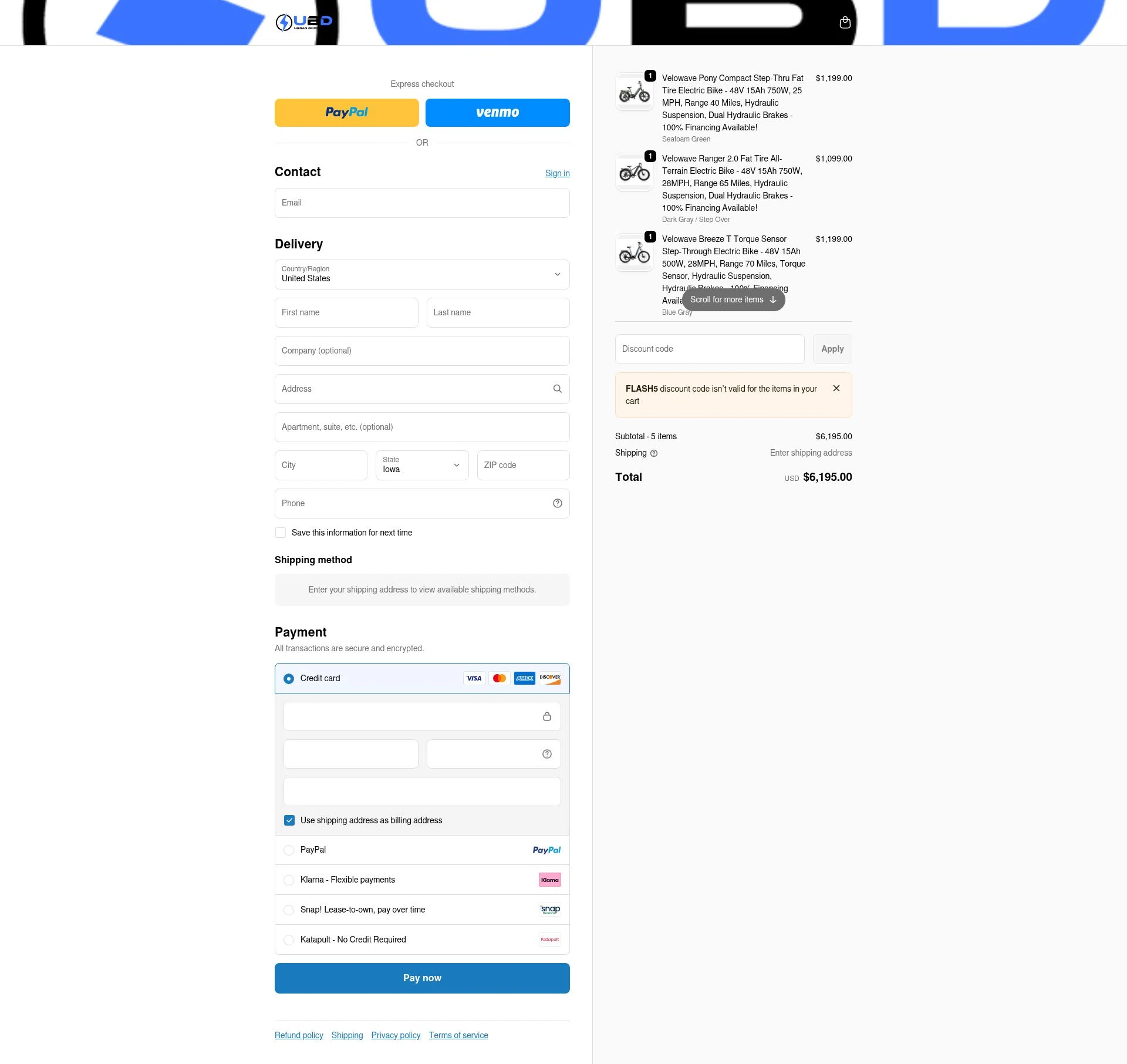 Urban Bikes Direct checkout page showing Urban Bikes Direct discount code box | Screenshot taken by SimplyCodes community member on Jan 1, 2026