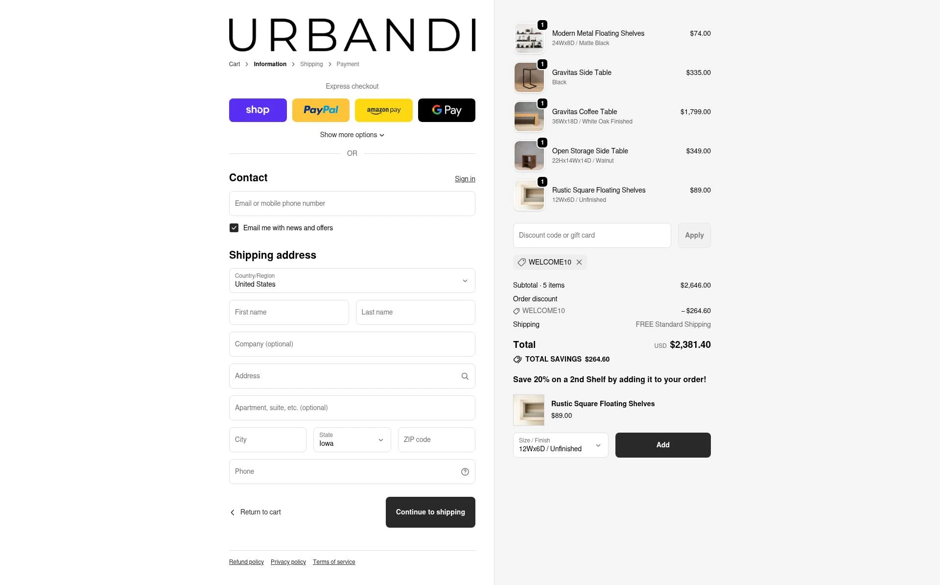 Urbandi checkout page showing Urbandi discount code box | Screenshot taken by SimplyCodes community member on Dec 7, 2025