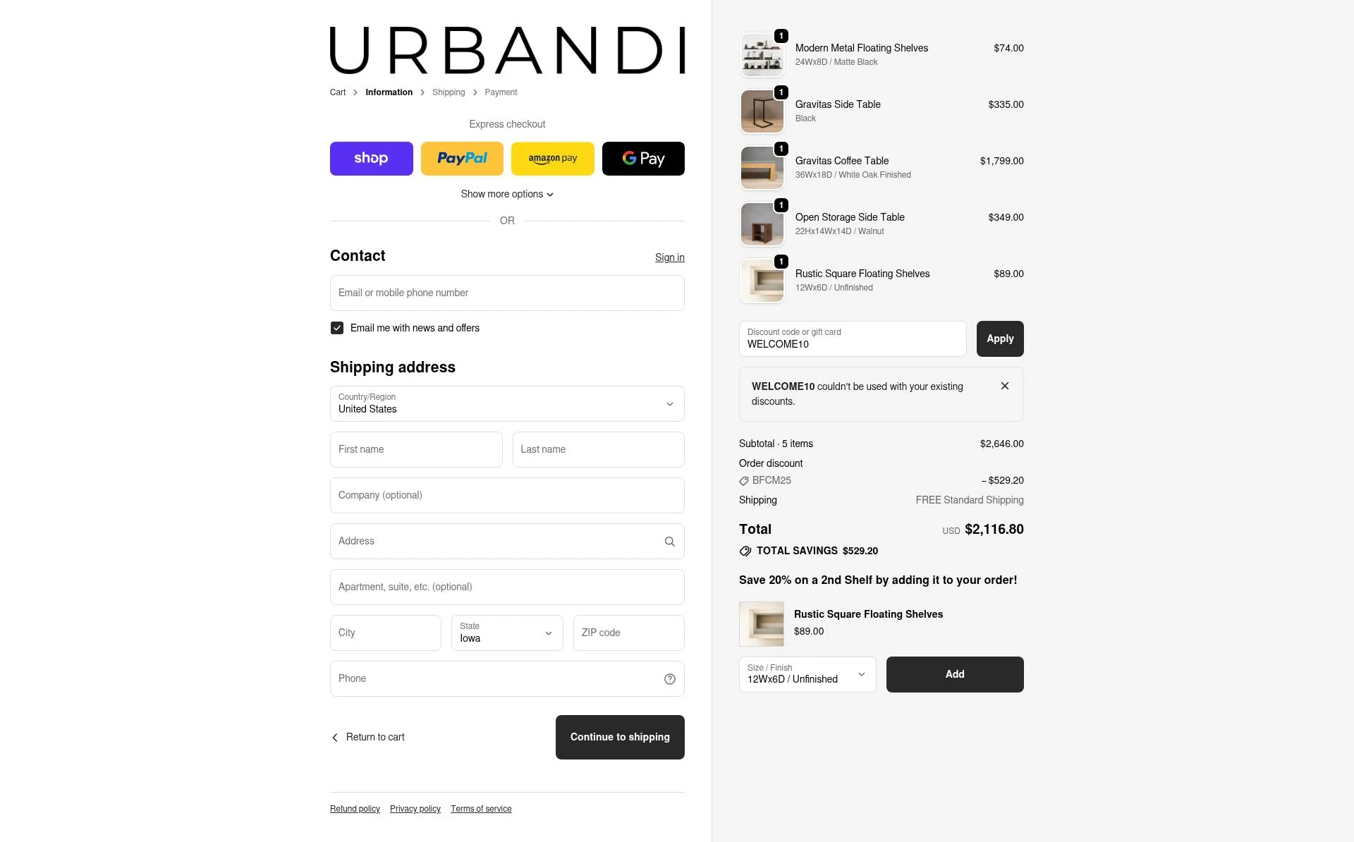 Urbandi checkout page showing Urbandi discount code box | Screenshot taken by SimplyCodes community member on Dec 2, 2025