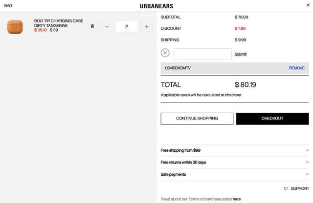Urbanears checkout page showing Urbanears discount code box | Screenshot taken by SimplyCodes community member on Apr 27, 2025